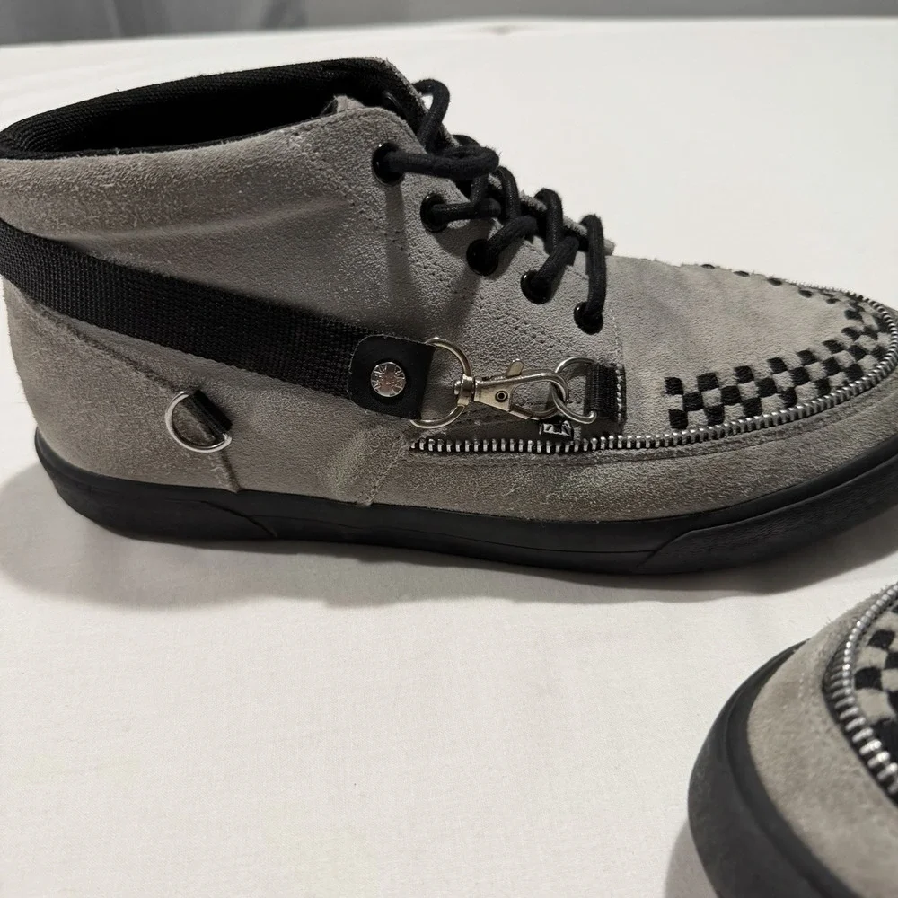 TUK Mens 12 Grey Suede Creeper Sneakers Bondage Straps D-Ring Zipper Punk Rock